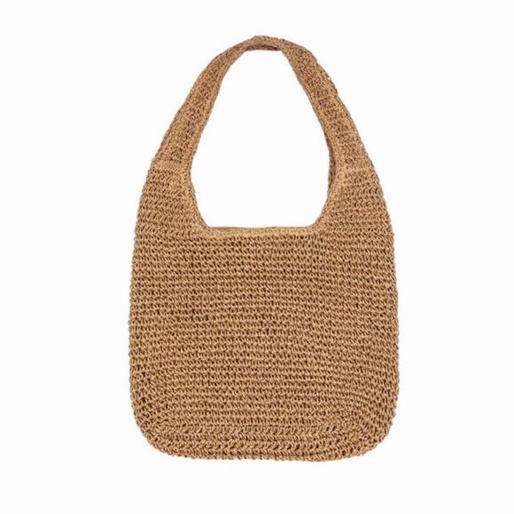 Unknown Handbags - Women's Tan Straw Hobo Zip Up Vacation Beach Shoulder Tote Bag